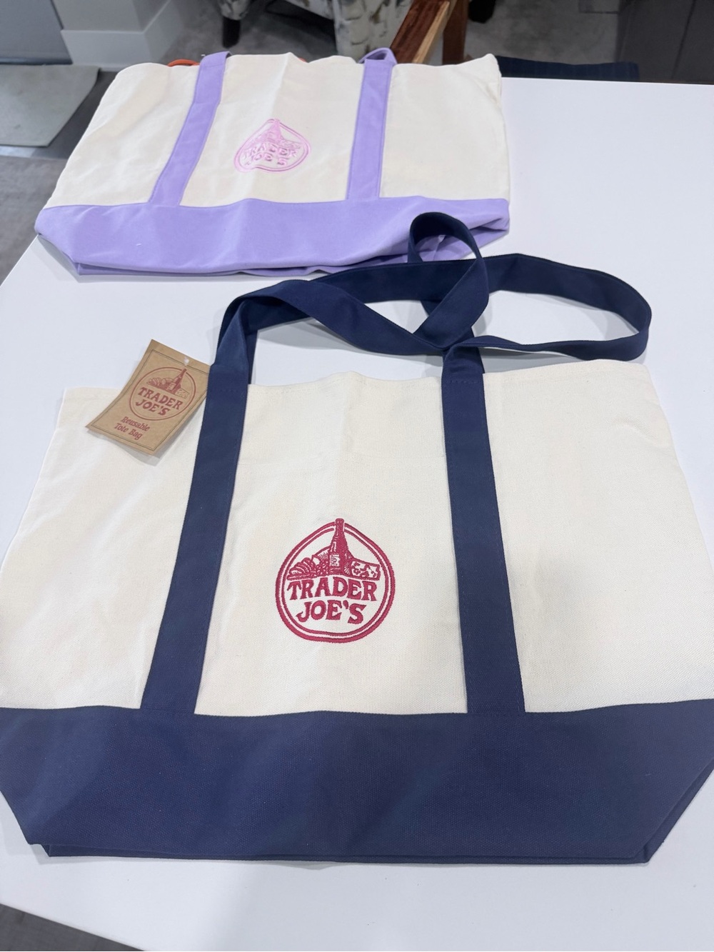 Canvas Tote in Cream with Navy Trim